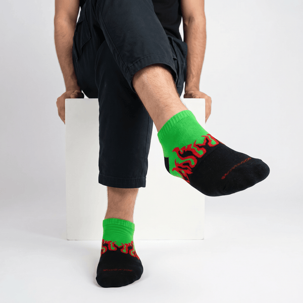 Fire No-Show - Black/Green - Red Flames