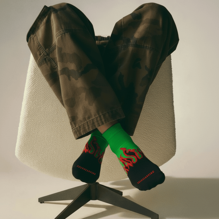 SOCKIVA Fire No-Show - Black/Green - Red Flames - image 3