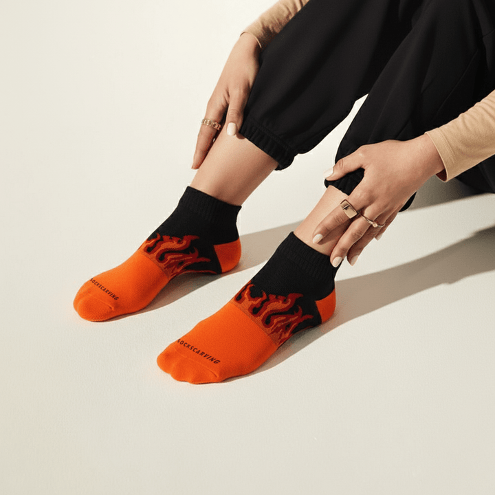 SOCKIVA Fire No-Show - Orange/Black - Red Flames - image 3