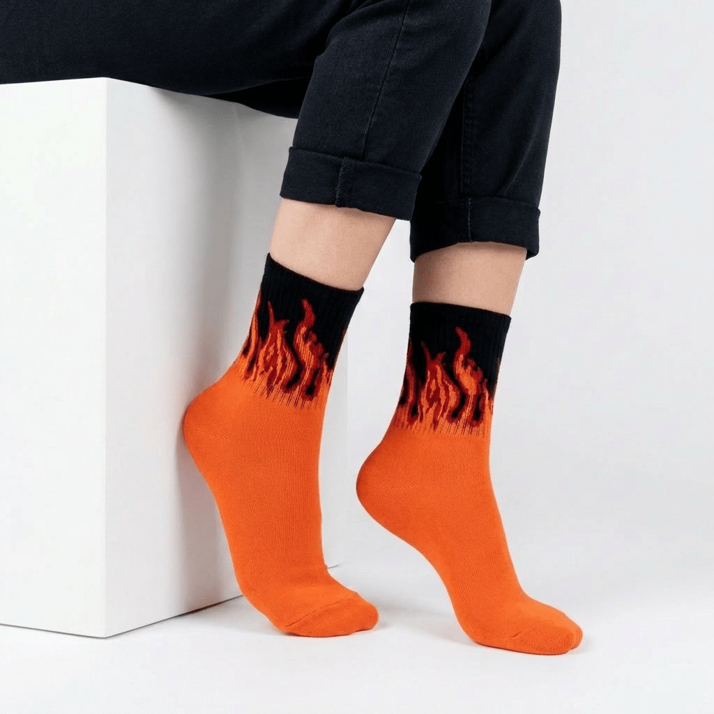 SOCKIVA Fire Socks - Orange/Black - Red Flames - image 1