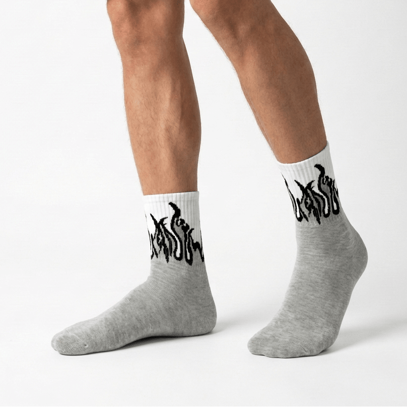 SOCKIVA Fire Socks - Grey/White - Black Flames - image 1