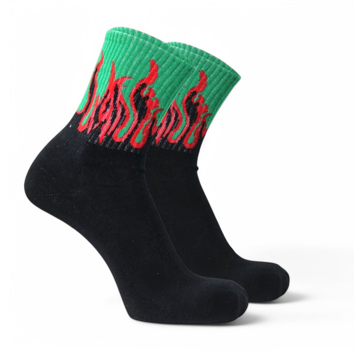 SOCKIVA Fire Socks - Black/Green - Red Flames - image 2