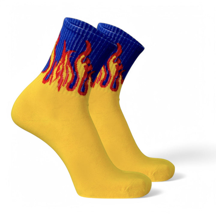 SOCKIVA Fire Socks - Yellow/Blue- Red Flames - image 2