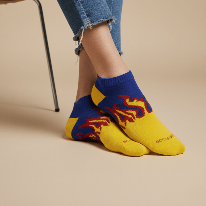 SOCKIVA Fire No-Show - Yellow/Blue- Red Flames - image 3