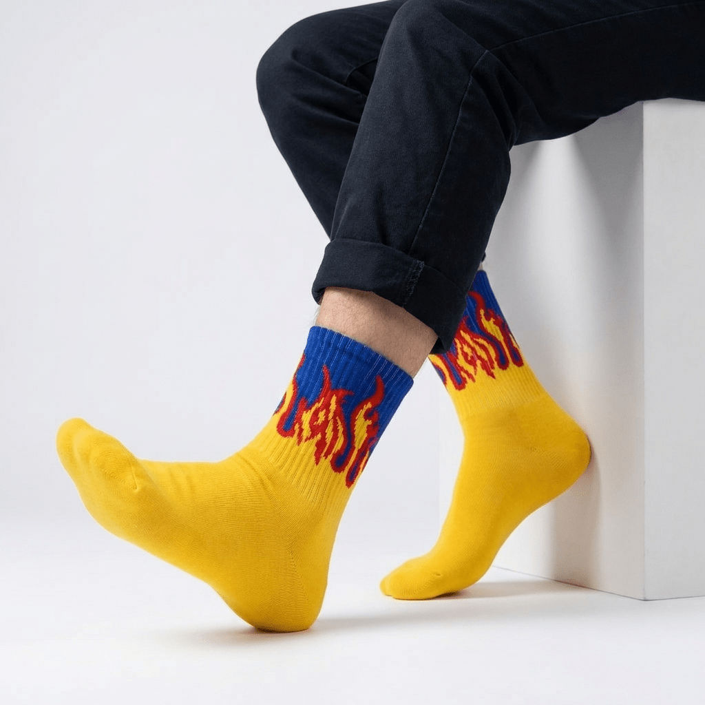 SOCKIVA Fire Socks - Yellow/Blue- Red Flames - image 1