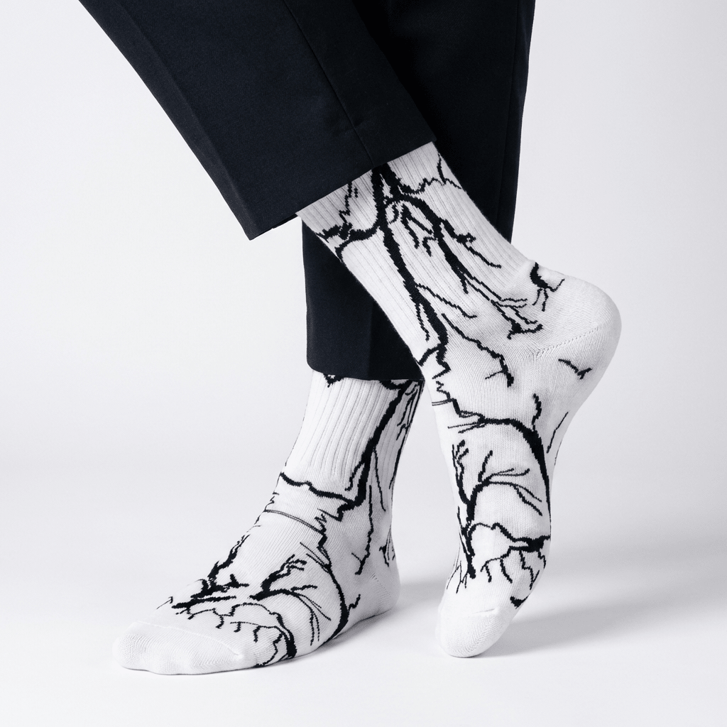 SOCKIVA Lightning Socks- White - Black Light - image 1