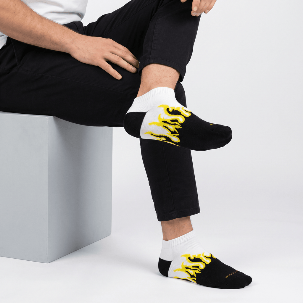 SOCKIVA Fire No-Show - Black/White - Yellow Flames - image 1