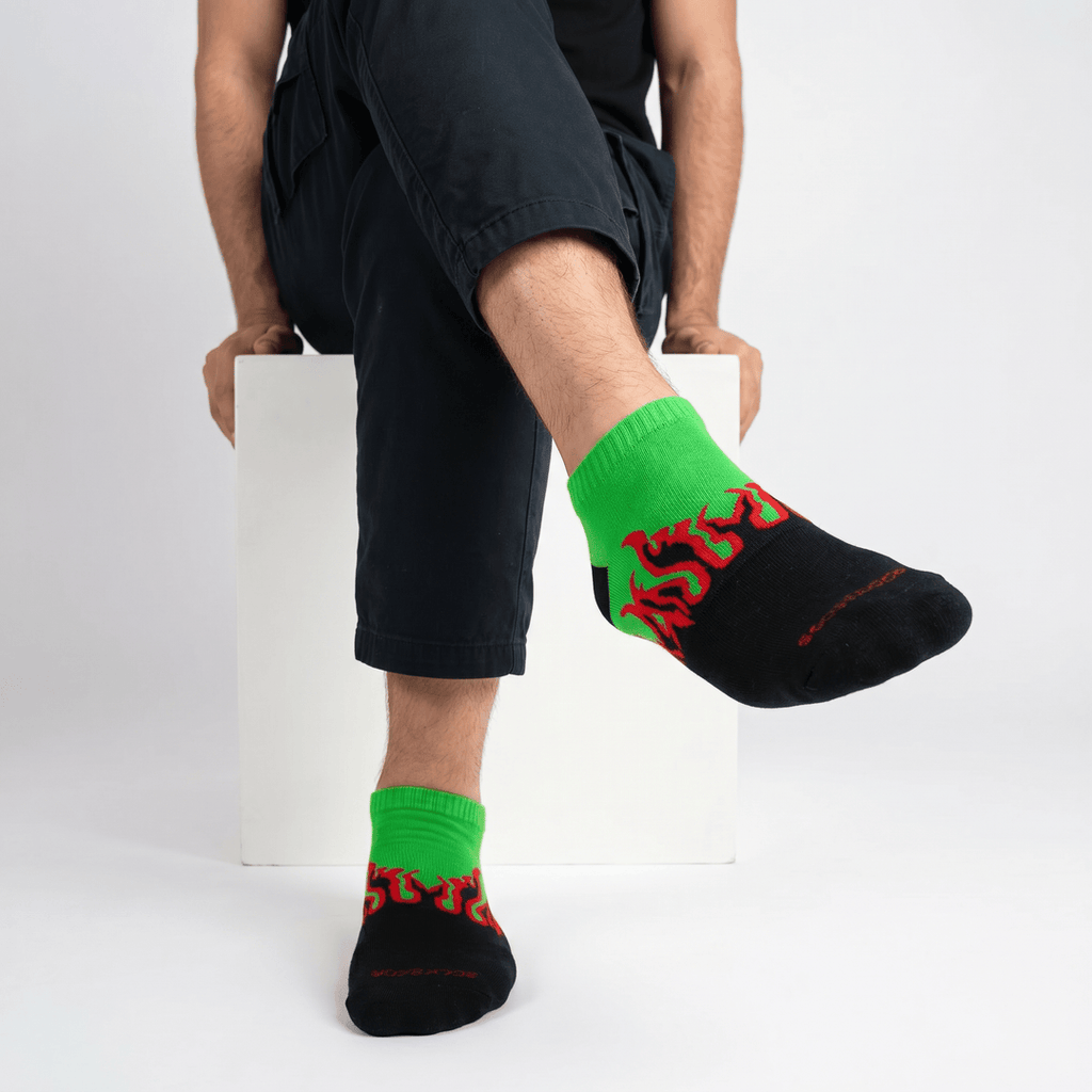 SOCKIVA Fire No-Show - Black/Green - Red Flames - image 1