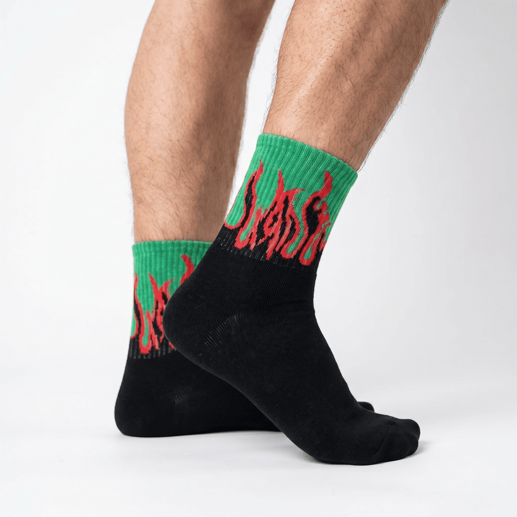 SOCKIVA Fire Socks - Black/Green - Red Flames - image 1
